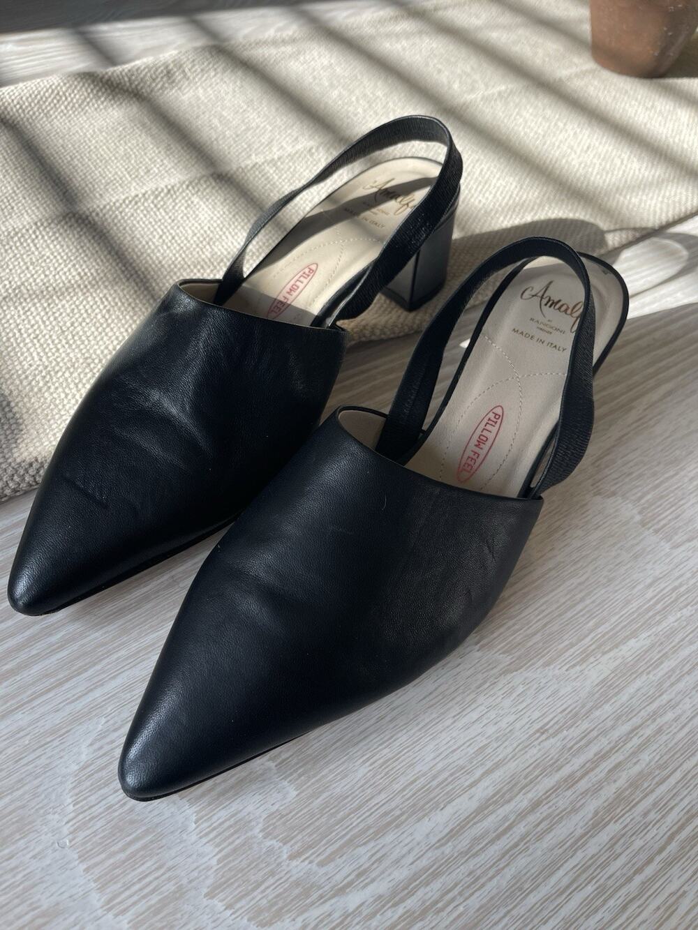 Amalfi by Rangoni Firenze Black Leather Slingback Block Heels, Size 10, MP $165